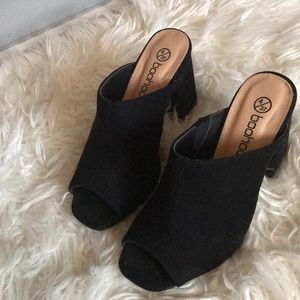 Open toe mule heels